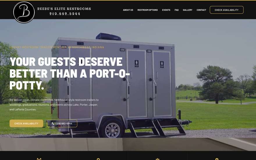 Beebe's Elite Restrooms website by True Mtn