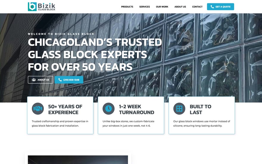 Bizik Glass Block website by True Mtn