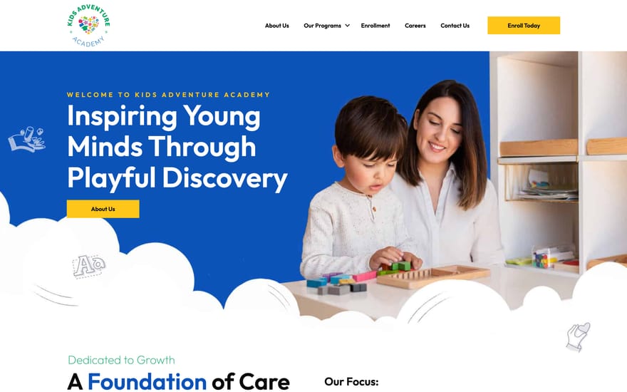 Kids Adventure Academy website by True Mtn