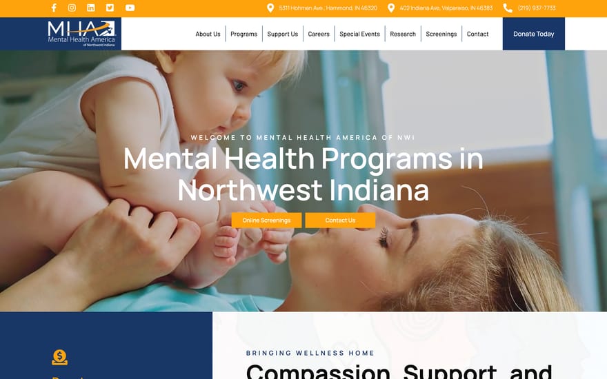Mental Health America of Northwest Indiana website by True Mtn