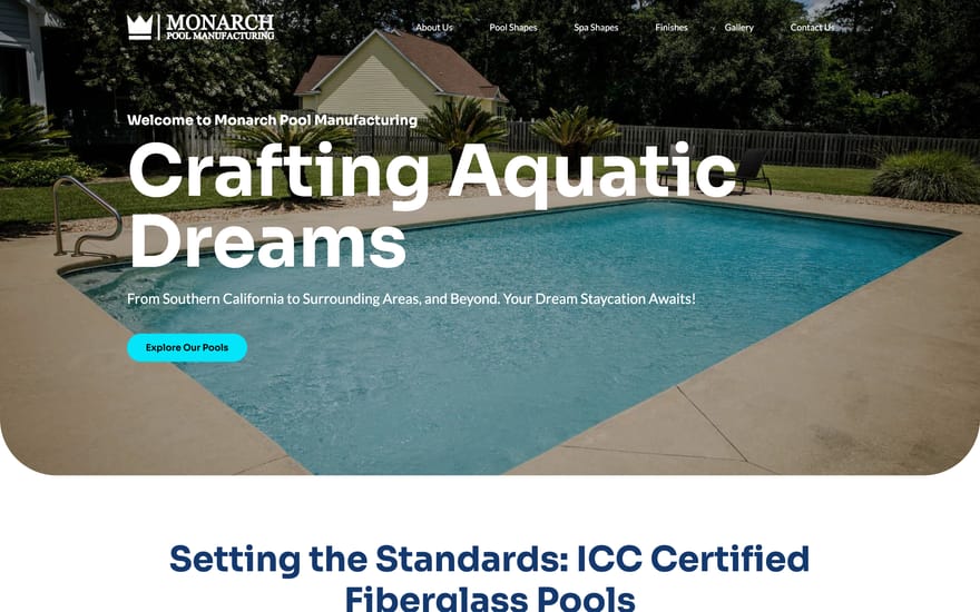 Monarch Pool Manufacturing website by True Mtn