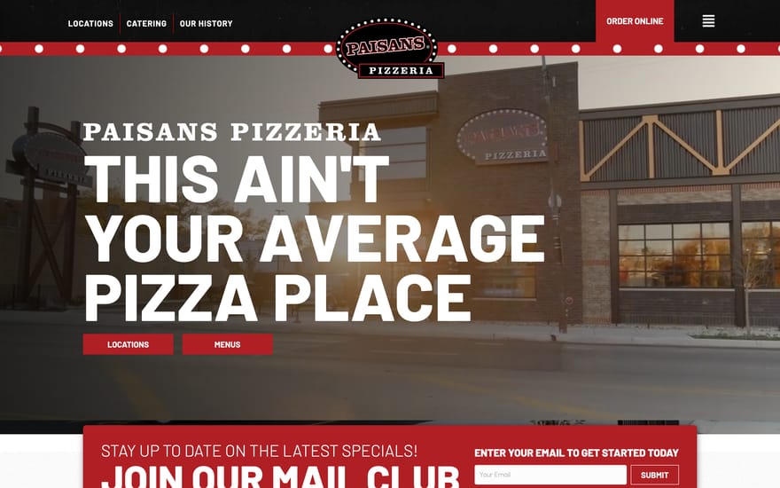 Paisans Pizzeria website by True Mtn