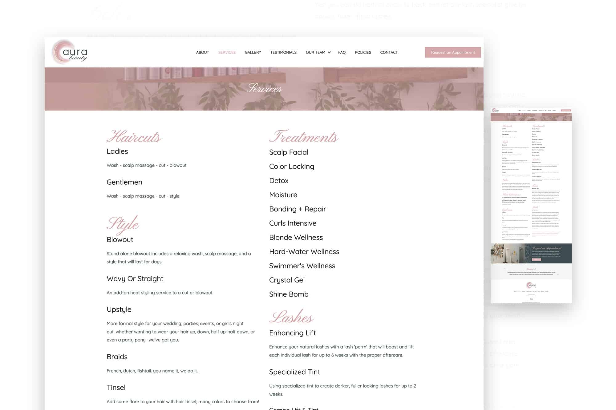 Aura Beauty | Web Development and Content Creation for Salon in Schererville, IN 3