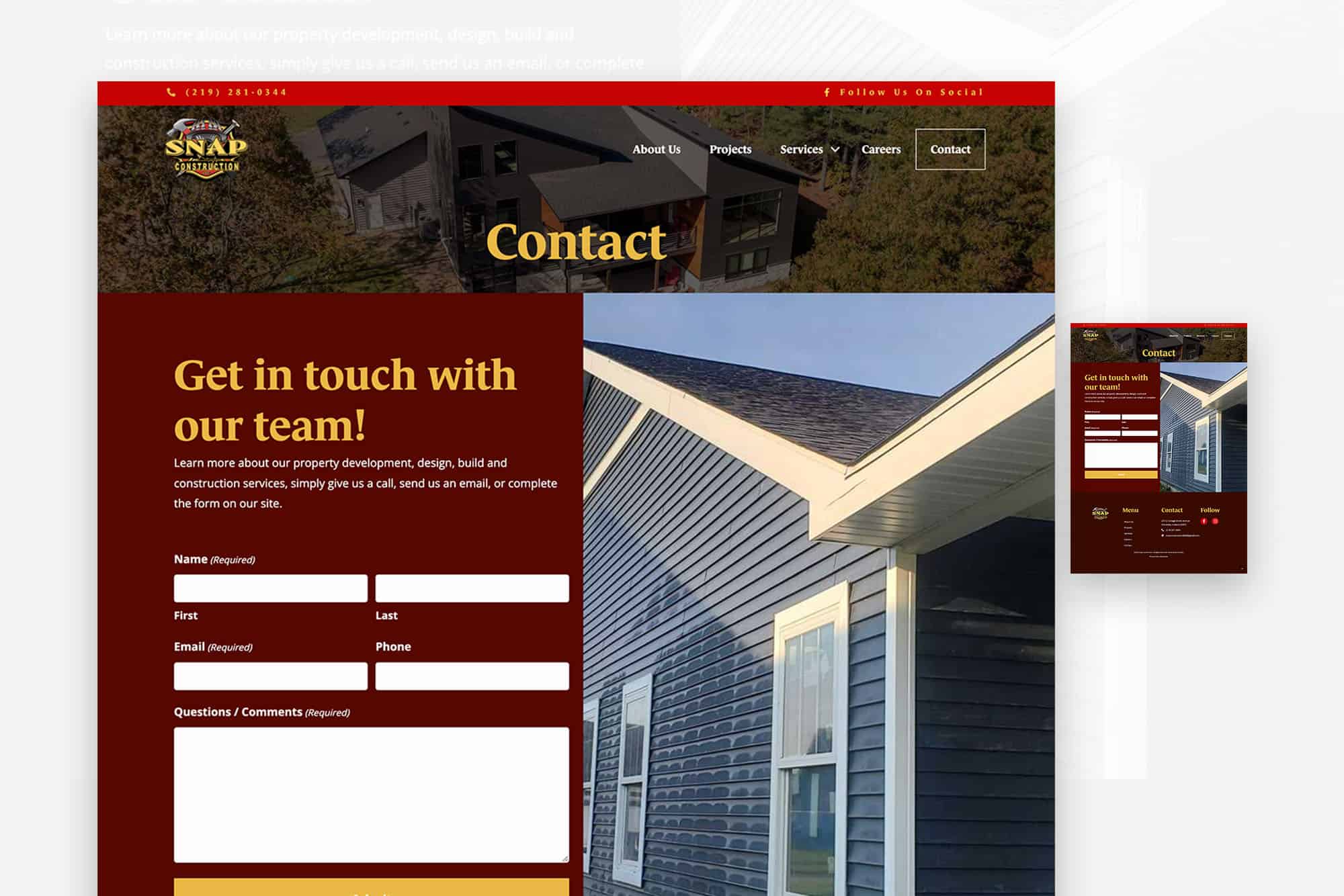 A website design for a roofing company.
