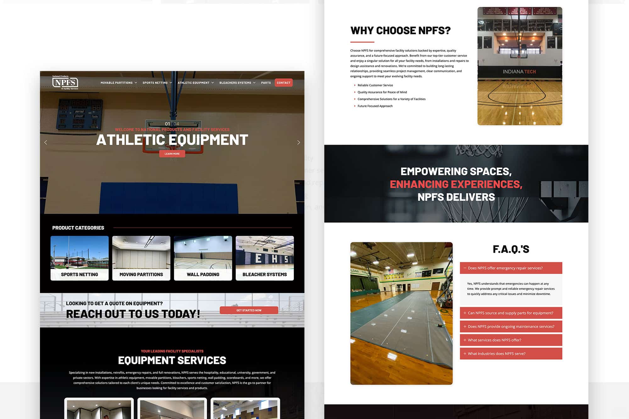 A website design for a basketball facility.