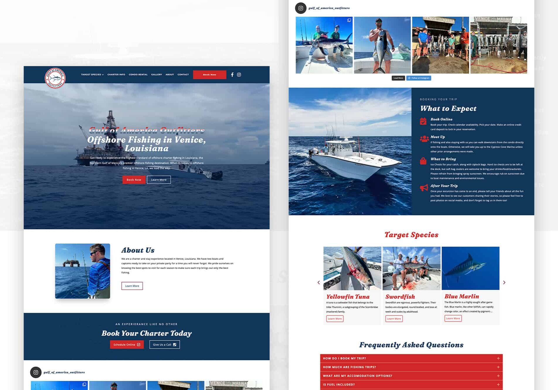 A website design for a fishing company.